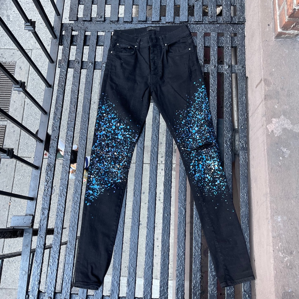 Amiri blue splatter paint jeans